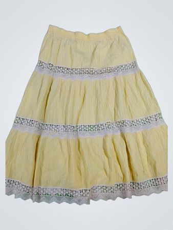 Yellow Pleated Skirt with White Lace Trim