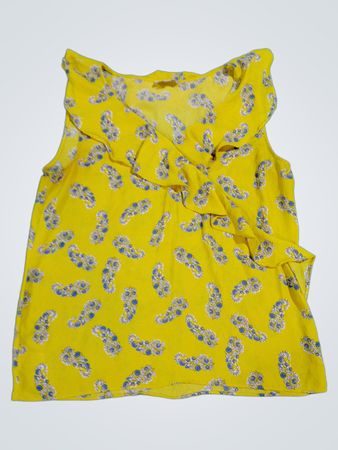 Loft Yellow Paisley Print Sleeveless Ruffle Blouse
