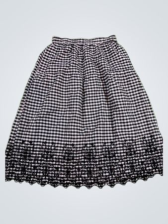 Black and White Gingham Skirt with Lace Trim