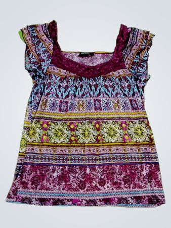 Self Esteem Multicolored Ruffled Square Neck Top