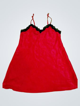 Red Silk Camisole with Black Lace Trim
