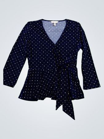 Banana Republic Navy Polka Dot Wrap Top