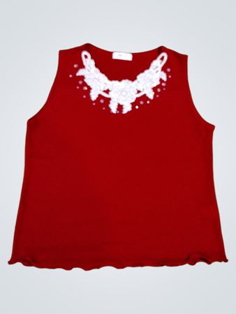Red Sleeveless Top with White Embellishment
