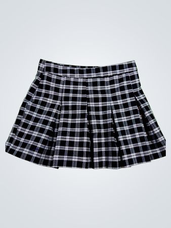 H&M Black and White Plaid Pleated Mini Skirt