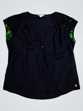Guess Black Lace Sleeve V-Neck Top