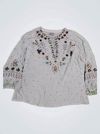 White Embellished Silk Blouse