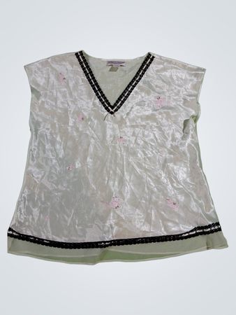 Morgan Taylor White Satin V-Neck Top