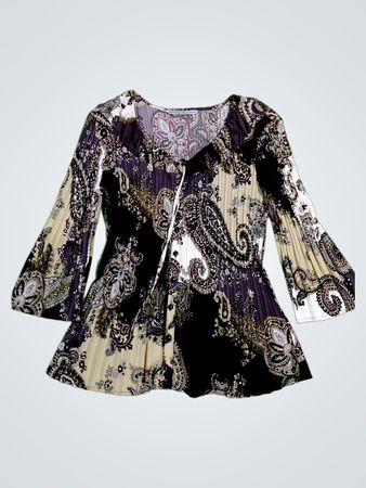 Signature by Larry Levine Paisley Pleated Blouse