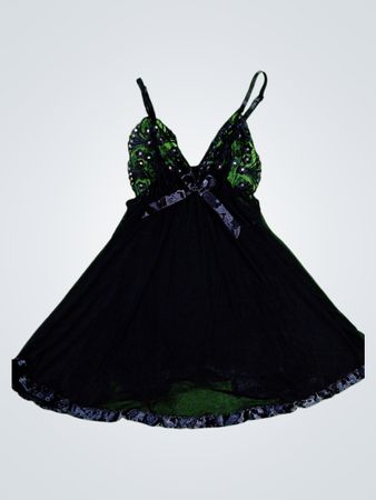 Unbranded Black Lace Sequin Babydoll Chemise