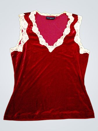 The Limited Red Velvet Top with Lace Trim