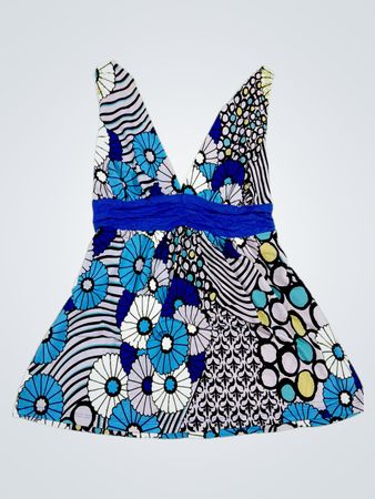 Floral Pattern Dress with Blue Ribbon