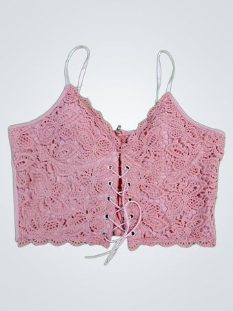 Romwe Pink Lace Crop Top
