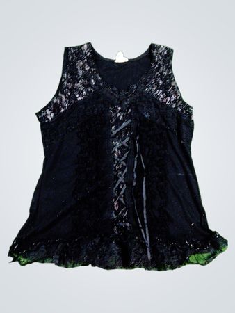 Kitty Fox Black Lace Trim Tank Top