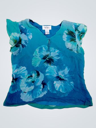 Bob Mackie Studio Blue Floral Silk Blouse