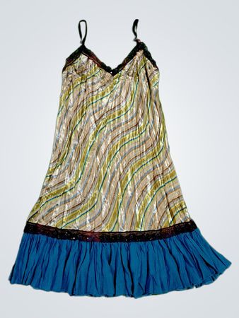 Women's Sleeveless Dress with Blue Ruffle
