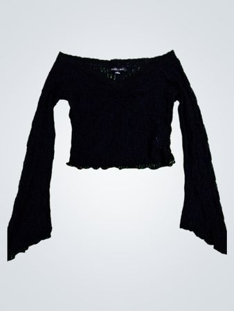 Silence + Noise Black Lace Cropped Top