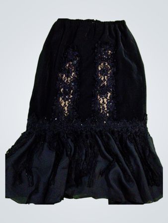 Black Lace Trimmed Midi Skirt