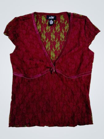Just Polly Women's Red Lace Top