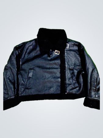 Schwarze Kunstleder-Fliegerjacke