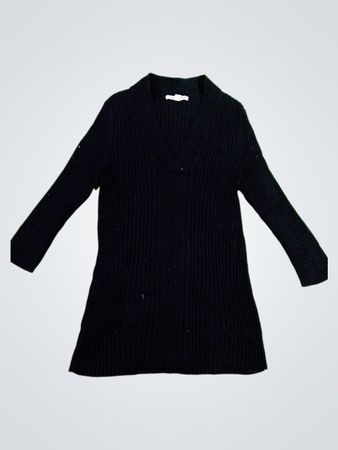 CAROLYN TAYLOR Schwarzer Rippstrick-V-Ausschnitt-Pullover