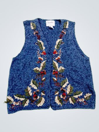 Jeremy Beau Blue Embroidered Knit Vest