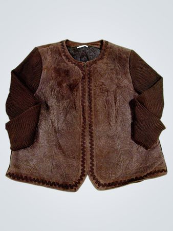 Braune Wildleder- und Strickjacke