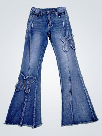 Blue Bell Bottom Jeans with Butterfly Appliques