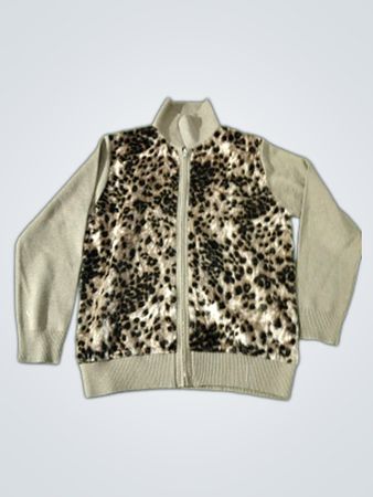 Women's Leopard Print Zip-Up Sweater