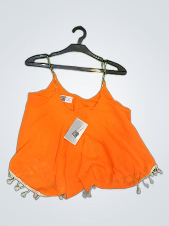 Orange Sleeveless Fringe Blouse