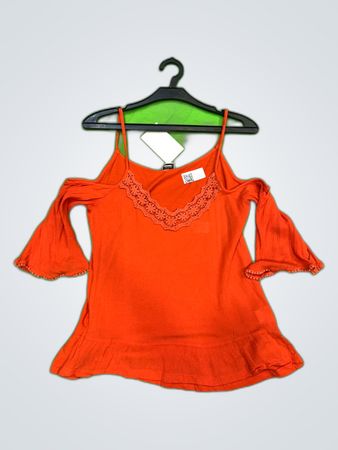 Pimkie Orange Off-Shoulder Ruffle Blouse