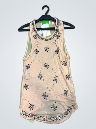 DSK Collection Beige Crystal Embellished Sleeveless Top