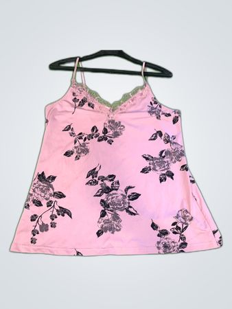Unbranded Pink Floral Lace Trim Camisole Top