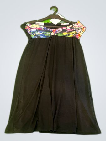 Desigual Black Strapless Dress with Colorful Printed Straps