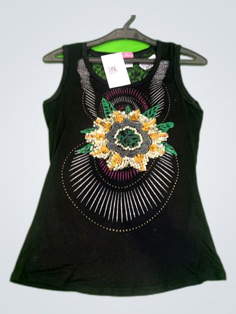 Black Embroidered Tank Top