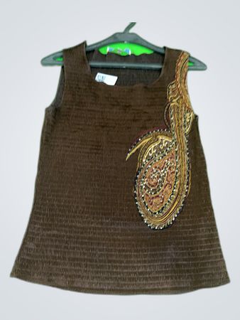 Brown Sleeveless Top with Paisley Design