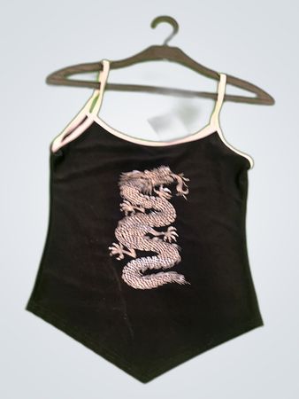 Black Bodysuit with White Trim and Dragon Design