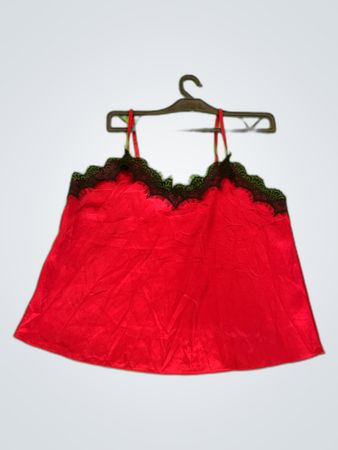 Red Lace Trim Satin Camisole Top
