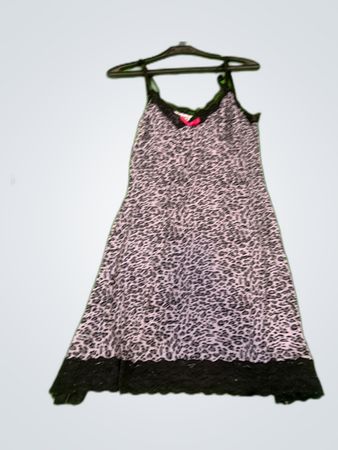 Leopard Print Lace Trim Mini Slip Dress