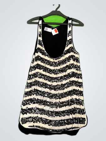 Mango Sequined Black and White Tank Top