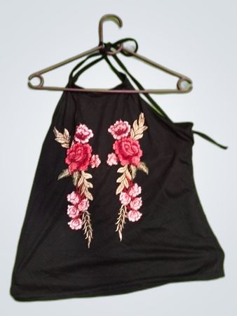 Black Floral Embroidered Camisole Top