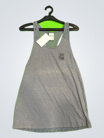 Victoria's Secret Pink Grey Lace Racerback Tank Top