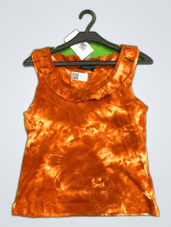Crazy World Orange Tie-Dye Ruffled Tank Top
