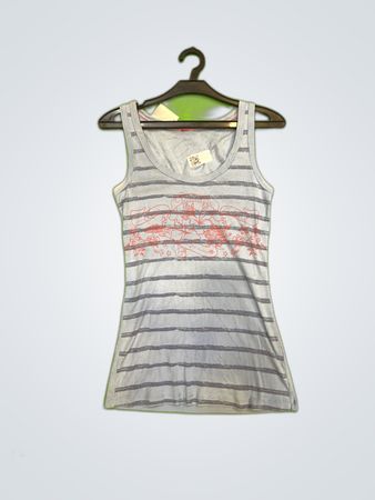 Unbranded Light Blue Striped Graphic Tank Top