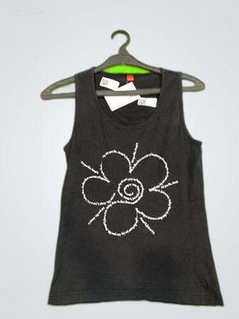 s.Oliver Black Embroidered Flower Tank Top