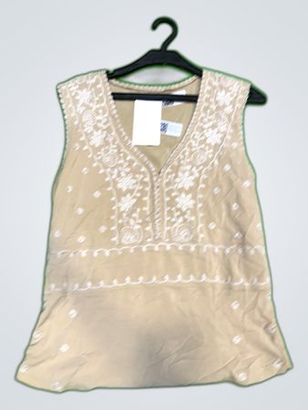 Unbranded Beige Embroidered Sleeveless Blouse