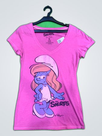 Smurfs Smurfette Pink Graphic V-Neck T-Shirt