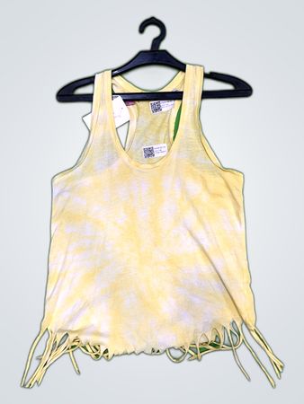 Yellow Tie-Dye Fringed Tank Top