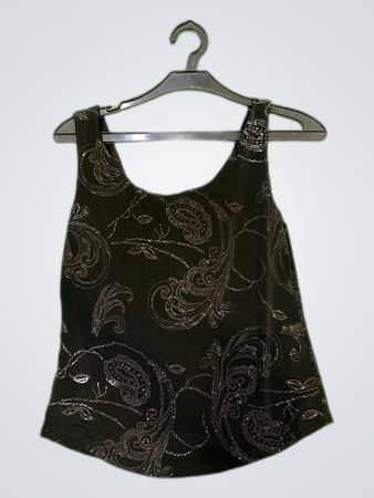 Black Sequined Paisley Camisole Top