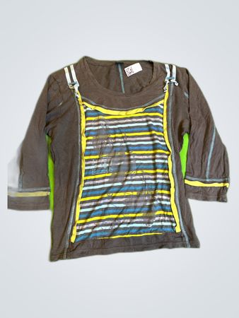 Brown Striped Shirt with Gray Zipper Details