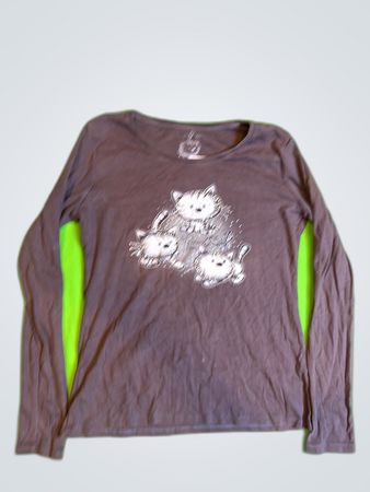 Brown Long Sleeve Shirt with Cat Graphic